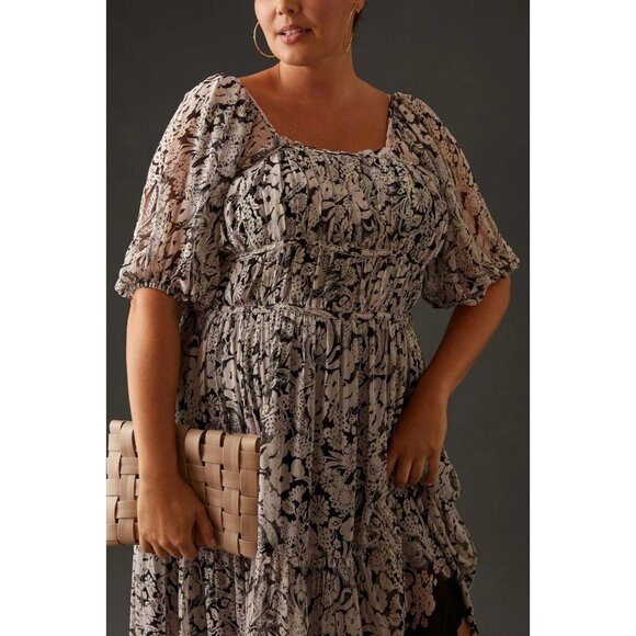 By Anthropologie Squareneck Smocked Midi Dress Resort XS New - Picture 5 of 6